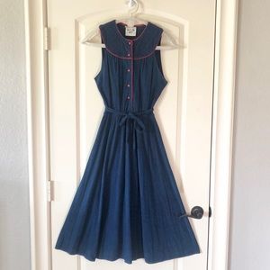 Vintage “That’s my Babe” by fritzi Navy and Red sun dress Medium